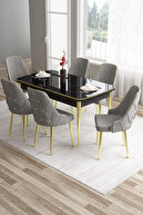 Table Black Marble Pattern Chair Grey