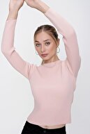 ژاکت بافتنی زیبا پودری زنانه یقه گرد 22wk201-thumb