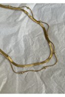 گردنبند دوبل استیل طلایی و پاشنه دار ایتالیایی-thumb