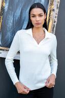 ژاکت بافتنی نازک دنده دار طرح دار راحت یقه پولو زنانه 22wk203-thumb