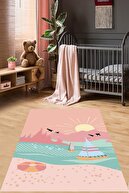 فرش قایق بادبانی صورتی Sunset Bird Sunny Nature قابل شستشو پایه ضد لغزش ضد لکه فرش اتاق کودک-thumb