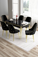 Table Black Marble Pattern Chair Black