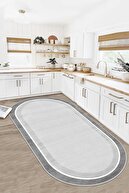 قابل شستشو با ماشین لباسشویی پایه ضد لکه خاکستری بیضی شکل فرش آشپزخانه فرش اتاق نشیمن و رانر-thumb