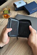 La'graccio Paris Lancoves Zippered Men's Zippred Leather Leather Cooled Wallet Clack-thumb