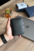 La'graccio Paris Lancoves Zippered Men's Zippred Leather Leather Cooled Wallet Clack-thumb