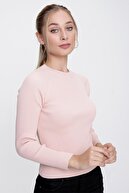 ژاکت بافتنی زیبا پودری زنانه یقه گرد 22wk201-thumb