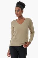 پنبه ای بانوان V- گردن تسالونیکی لباس بافتنی بافتنی قهوه ای قهوه ای 23S1004-thumb