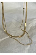 گردنبند دوبل استیل طلایی و پاشنه دار ایتالیایی-thumb