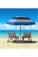 KILIÇOĞLU Plaj Deniz Bahçe Balkon Piknik Kamp Güneş Şemsiyesi Katlanır Mavi Beyaz 180cm