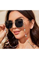 platin hediyelik Kadın İncili Karışık Kum Boncuklu Güneş Gözlüğü - Gözlük İpi Askısı Aksesuarı