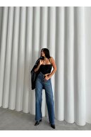 زن Yüksel Bel Pale Effect Lycra Wide Leg Palazzo Jean-thumb