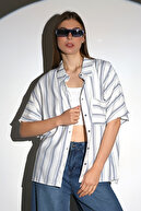 پیراهن جیبی آستین کوتاه راه راه زنانه-thumb