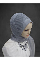 شال لباس مجلسی آماده با حجاب طوسی روشن نقره ای-thumb