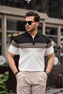 تی شرت یقه پولو زیپ دار مشکی و سفید - 2419-thumb