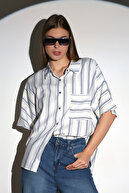 پیراهن جیبی آستین کوتاه راه راه زنانه-thumb