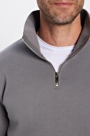 Unisex Relair Coopy Cut Cut Cut با پشم گوسفند نیمی از زیپ خاکستری قلاده عمودی-thumb