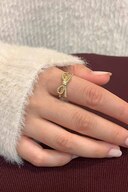 زنجیره قابل تنظیم ظریف طلای سنگ زیرکون ، کمان ، قلب 3 قطعه حلقه زنان-thumb