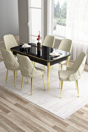 Table Black Marble Pattern Chair Cream