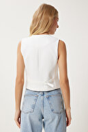 جلیقه کوتاه بافت سفید زنانه TO00048-thumb