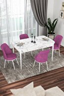 Table White Marble Patterned Chairs Purple
