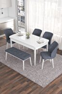 Table White Chairs and Bench Grey