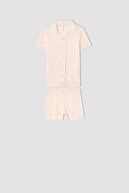 Defacto Kız Çocuk Puantiyeli Ceket Yaka Kısa Kollu Pijama Takımı U7089A621HS
