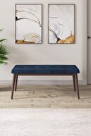 Bench Navy Blue Feet Walnut