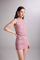 لباس مینی فابیا براق با جزییات کراوات، صورتی-thumb