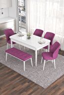 Table White Chairs and Bench Purple