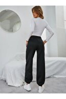 شلوار جیبی مشکی زنانه دو نخ با کمر و پاهای الاستیک-thumb