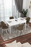Table White Marble Patterned Chairs Brown