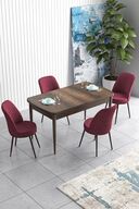 Table Black Marble Chairs in Burgundy
