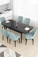 Black Marble Pattern Table, Water Green Chair