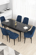 Black Marble Pattern Table, Navy Blue Chair