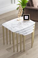 Coffee Table White Marble Pattern Feet Gold