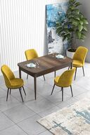 Table Black Marble Patterned Chairs Mustard