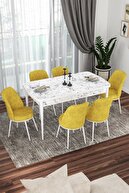 Table White Marble Pattern Chairs Mustard