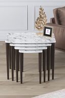 Coffee Table White Marble Pattern Feet Walnut