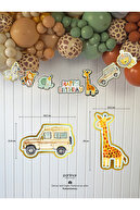 3 -Set Happy Behrhday Safari Tema Cake Ornament Banner و 6 قطعه جشن تولد شمع طلای طولانی-thumb