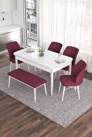 Table White Chairs and Bench Burgundy