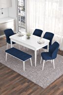 Table White Chairs and Bench Navy Blue
