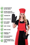 ست 5 تایی پیش بند آشپزخانه ستاره دار با آویز قابل تنظیم (پیش بند حوله ای با چوب لباسی تنظیمی، کلاه، دستکش، دسته)-thumb