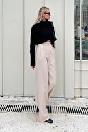 شلوار زنانه جیبی کمری الاستیک بژ Hera Palazzo-thumb