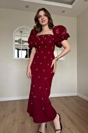 یقه مربع سنگ حداکثر سنگ به تفصیل لباس pera burgundy-thumb