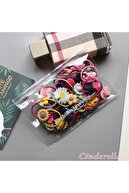 ست گیره موی کشسان دخترانه 20 تکه رنگ مخلوط - گیره موی کشدار پاپیون روبان گلدار-thumb