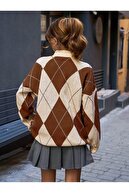 کاشی الماس الماس زنانه ژاکت بافتنی یقه بلند-thumb