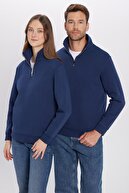 Unisex Relach Fit Cut Cut Cutton LaCıivert با نیمی از Ziphone با دعاوی فلپر انجام شده توسط پیراهن گردن قرمز-thumb