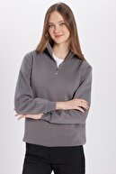 Unisex Relair Coopy Cut Cut Cut با پشم گوسفند نیمی از زیپ خاکستری قلاده عمودی-thumb