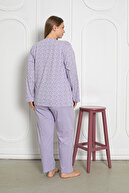 ست لباس خواب زنانه آستین بلند 100% پنبه ای دکمه دار سایز پلاس 206-thumb