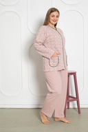 ست لباس خواب زنانه آستین بلند 100% پنبه ای دکمه دار سایز پلاس 206-thumb